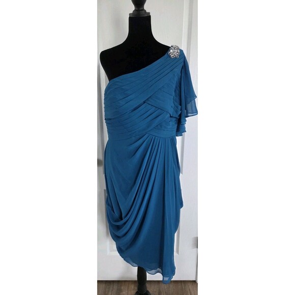 Dresses & Skirts - Jasmine Bridal 'Jade' collection cocktail One-shoulder dress in Blue Chiffon -14
